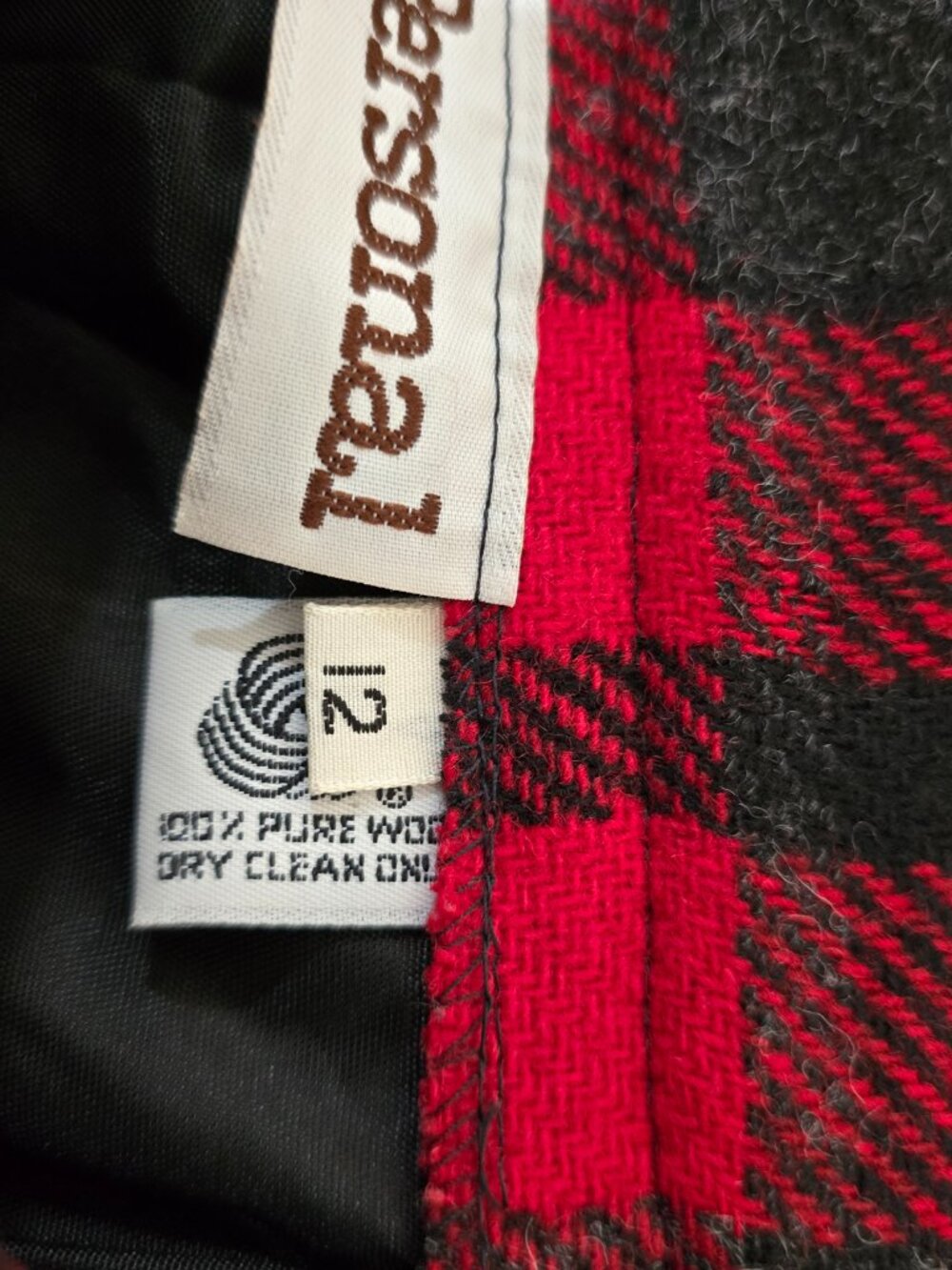 Vtg. Personal Women's 100% Wool Plaid Skirt Pleats‎ Lined Red Black Preppy Sz 12 - Picture 7 of 8
